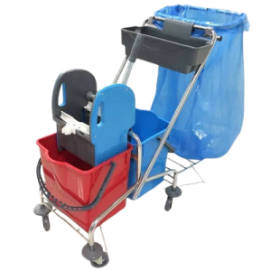 Wózek Serwisowy z Wyciskarką, Uchwytem Na Worek  2x25L  Na Podstawie Chromowanej