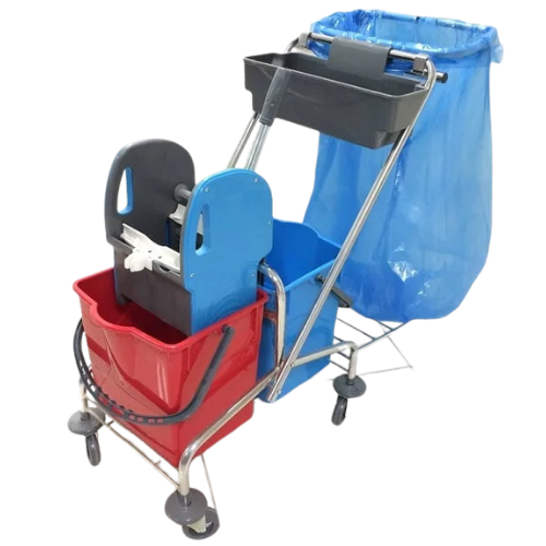 Wózek Serwisowy z Wyciskarką, Uchwytem Na Worek 2x25L Na Podstawie Chromowanej